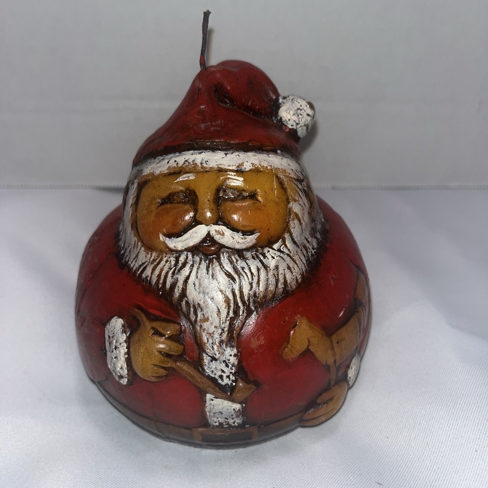 Vintage/Antique Round Fat Santa Claus St. Nick Folk Art Pillar Candle Handcarved